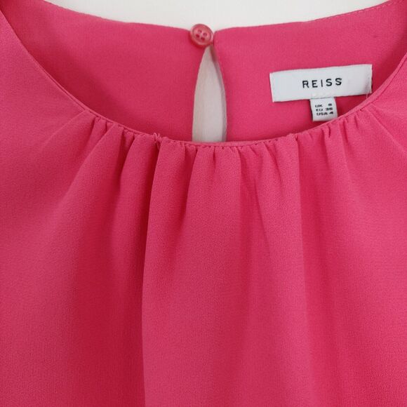 Reiss Belle Laser Cutout Blouse Size 4 Coral Pink Rose Keyhole Long Sleeve Top - Picture 5 of 12